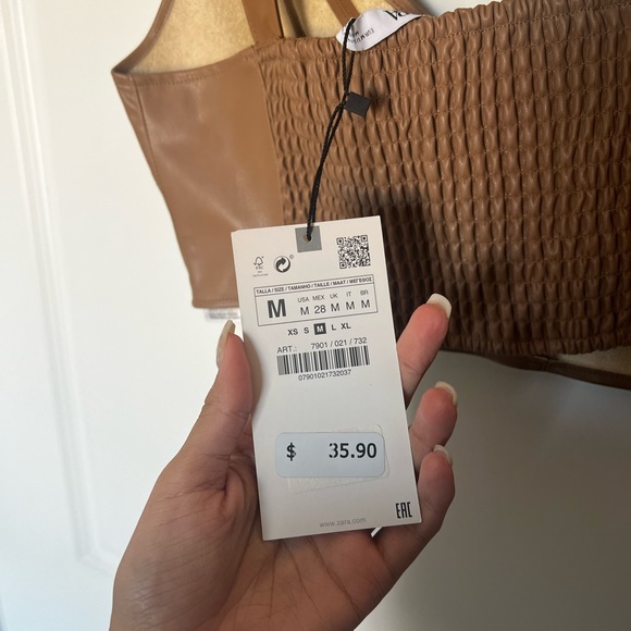 Zara - Brown Leather Crop top with cutouts - Picture 3 of 3
